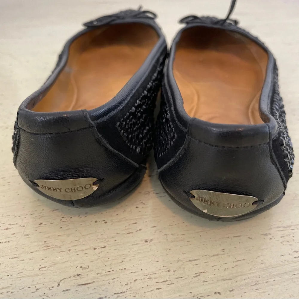 Jimmy Choo Weber Crystal Flats Rhinestone Jeweled Ballet Flat Shoes Size 37 1/2 - Picture 6 of 8